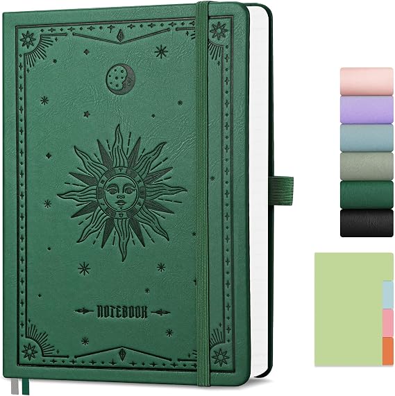 EMSHOI A5 Lined Notebook, Hardcover Leather Notepad, 192 Pages, Dark Green
