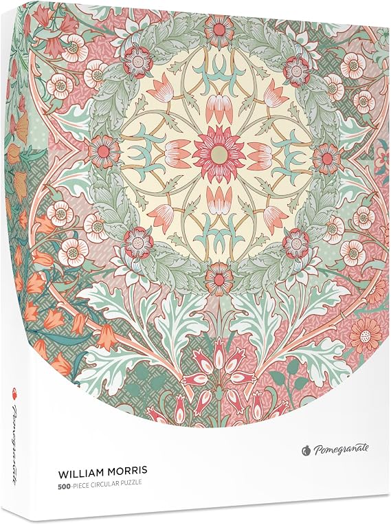 Pomegranate 500-Piece Round Puzzle for Adults, William Morris, Floral Art | Matte finish, snug fit, 22x22" circular puzzle, honeycomb piece shapes, Arts & Craft Movement, botanical puzzle by W. Morris