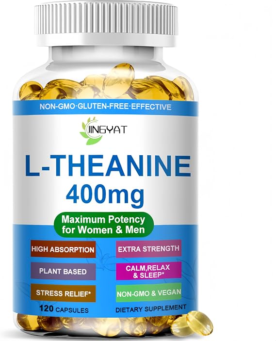 L Theanine 400 mg - Extra Strength L Theanine Supplement for Stress Relief, Relaxation, Sleep & Calm Support - Plant Based L-theanine Softgels For Men & Women, Non-GMO & Gluten-Free - 60 Days Supply