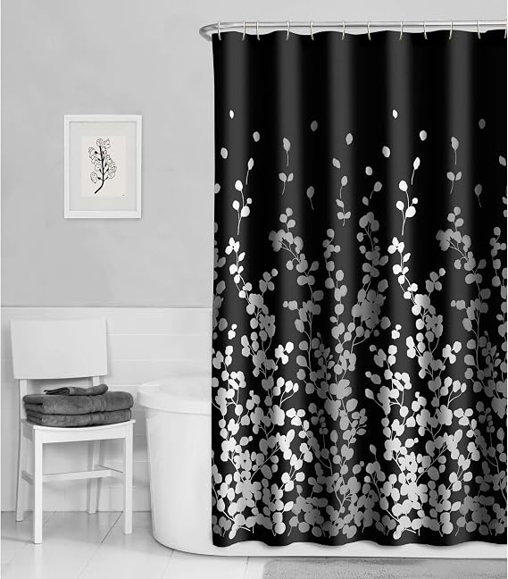 MAYTEX Shower Curtain, Polyester, Black White, 70" W x 72" L (Pack of 1)
