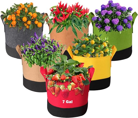 Grow Bags 5Gal/7Gal/10Gal * 2 ,6 Pack Vegetable/Flower/Plant Grow Bags ,Plant Fabric Pots with Handles for Garden and Outdoor Planting (6 Colour, 7 Gallon)
