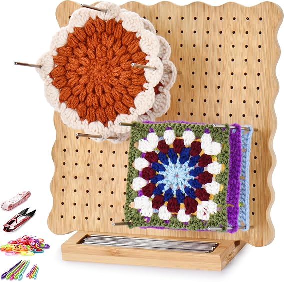 LIVSMON 9.1" Crochet Blocking Board with Pins, Handcrafted Knitting Blocking Mat Board with 20 Stainless Steel Pegs for Knitting Crochet and Granny Squares, Gifts for Grand Mothers, Mothers