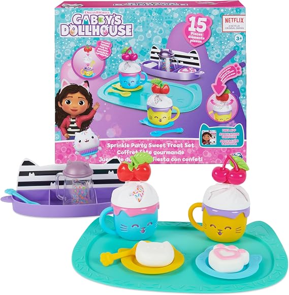 Gabby's Dollhouse, Sprinkle Party Sweet Treat Set, Pretend Play Kitchen Hot Cocoa Party Set with Fruit & Sprinkles, Kids Toys for Girls and Boys 3+