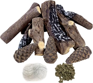10 Pack Gas Fireplace Logs, Ceramic Wood Gas Fireplace Log Set, Simulated Fake firewood, Ceramic, Gas Inserts, Decorative, Heat Resistant Realistic Logsfor Outdoor Fireplaces and Fire Pits