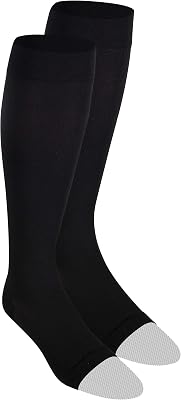 NuVein Medical Compression Stockings, 20-30 mmHg Support for Women & Men, Knee Length, Open Toe, Black, 3X-Large