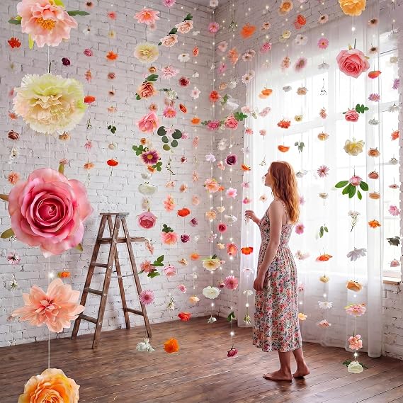 Suncalla 6 Pack 35.4ft Fake Flower LED Garland Backdrop, Lovely, Multicolor