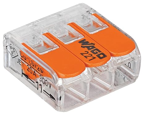 WAGO 221-413/VE00-2500 221 Series 3 Conductor AWG 24 12 Transparent Body Connector w/Levers - 50 item(s)