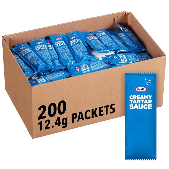 Kraft Creamy Tartar Sauce, 200 per Case, Single Serve 12.4g Packet | Fish & Chips, Fish Sticks & Seafood, with Pickle Flavor, Single-Serve Packets, Kosher
