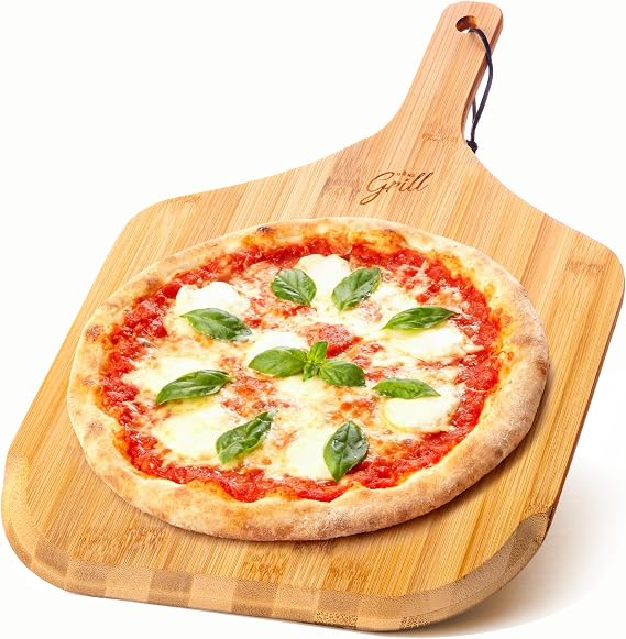 Hans Grill Bamboo Wooden Pizza Peel, 12 Inch Paddle for Oven