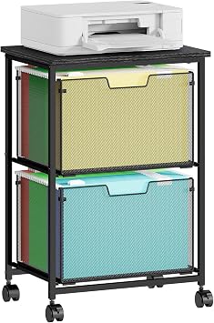 Sbanmao Letter/Legal Rolling File Cart with 2 Storage Drawers, Under Desk Storage, Vertical Filing Cabinet for Home Office, Hanging File Folders Organizer, Mobile Utility Cart Printer Stand, Black