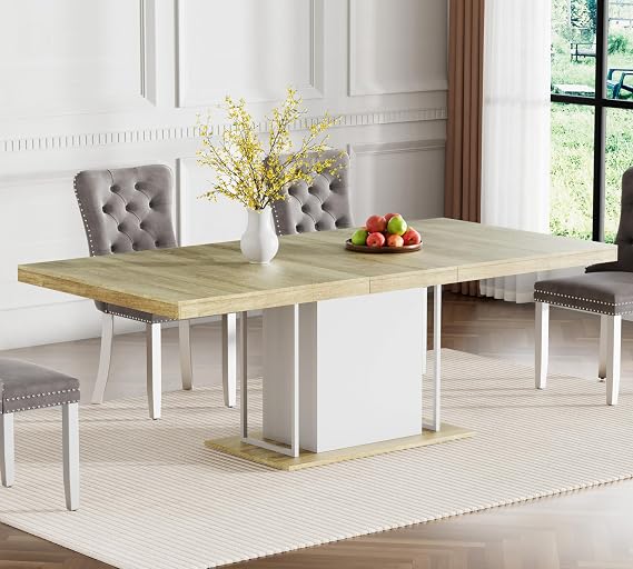 Expandable Dining Table,Wood Extendable Dining Room Table Table, Long Dining Table for Kitchen