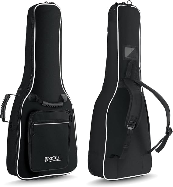 ROCKTILE 1/2 Classical Guitar Bag Padded Gig Bag Backpack Set 2 Outer Pockets Black