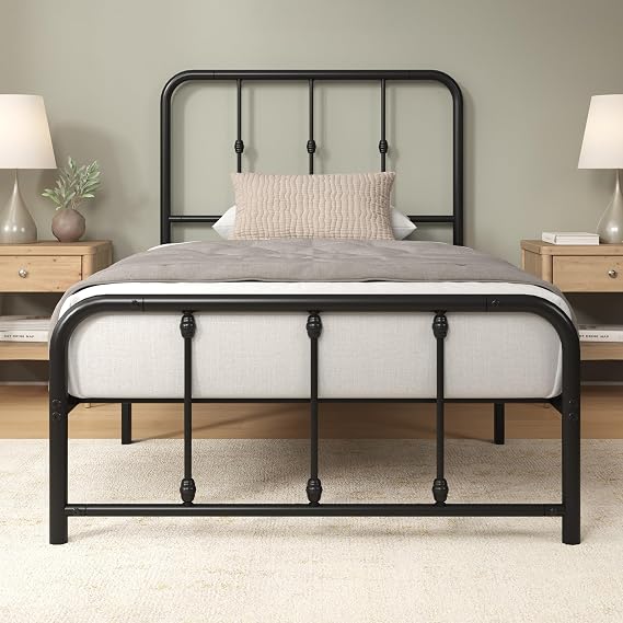 Zinus Leonardo Metal Platform Bed Frame, Victorian Spindle Headboard, Twin