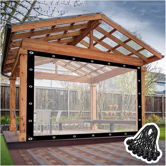 Outdoor Clear Vinyl Patio Enclosure for Pergola, Balcony, Porch, Gazebos, Clear Waterproof Tarp Transparent Tarpaulin with Eyelets Outdoor Patio Curtain (2.5x3.5m/8.2x11.48ft)