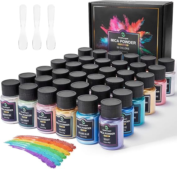 Mica Powder, 36 Colors (10g), Pigment for Epoxy Resin, Soap, Bath Bomb | Complies with ASTM D-4236| For Lip Gloss, Art Crafts, Resin Dye, Nails| Glitter Pigment