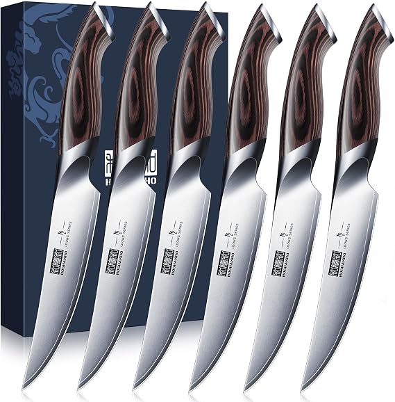 HOSHANHO Steak Knives Set of 6, 4.5 Inch Non Serrated Steak Knife Set