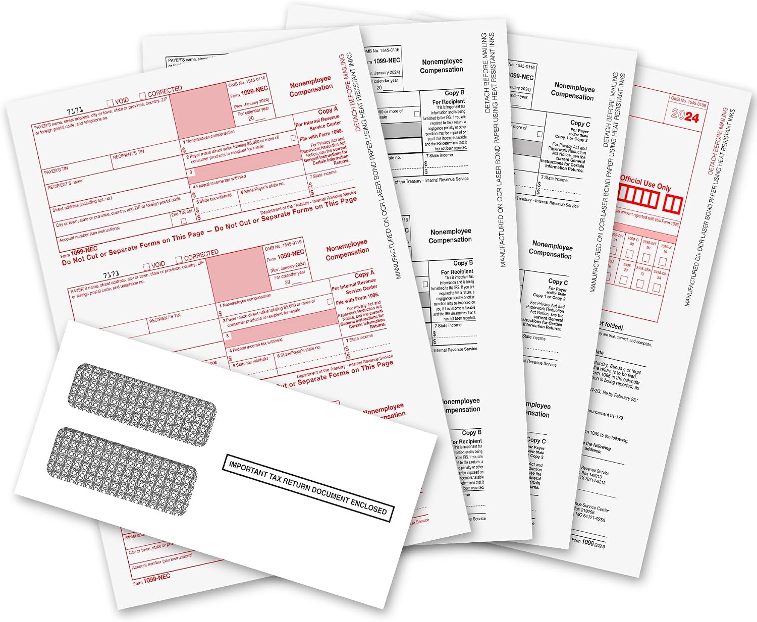 1099 NEC Forms 2024, 1099 NEC Laser Forms IRS Approved Designed for Tax and Accounting Software 2024, 4 Part Tax Forms Kit, 25 Envelopes Self Seal, 25 Vendor Kit - Total 38 108 Forms