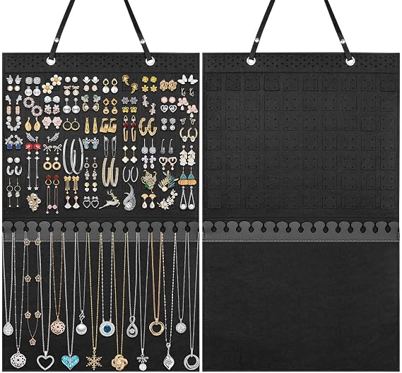 Caffox Hanging Jewelry Holder, Large Earrings Necklaces Organizer Storage for Earrings, Necklaces, Bracelets, Enamel Pins and Ankles, Jewelry Display Storage Hanger for Wall, Closet and Door