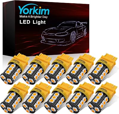 Yorkim 3157 LED Light Bulbs Amber Bright, 3056 3156 3156A 3057 4057 3157 4157 T25 LED Bulbs for Brake Lights, Backup Reverse Lights, Reverse Tail Lights - Pack of 10