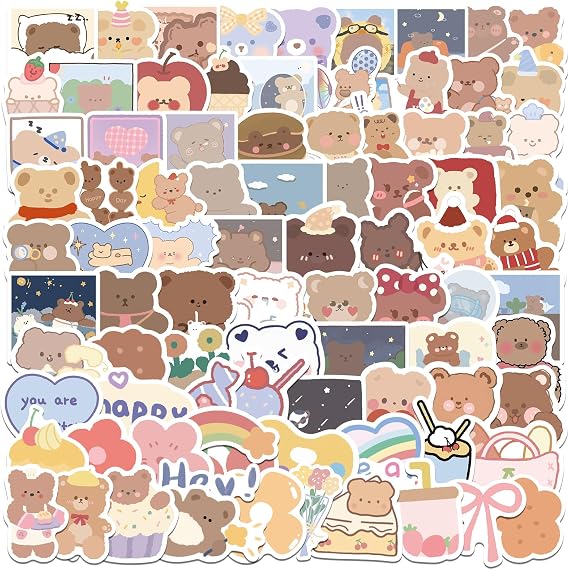 Amaxiu Cartoon Bear Stickers, 102 PCS Cute Bear Stickers, Waterproof