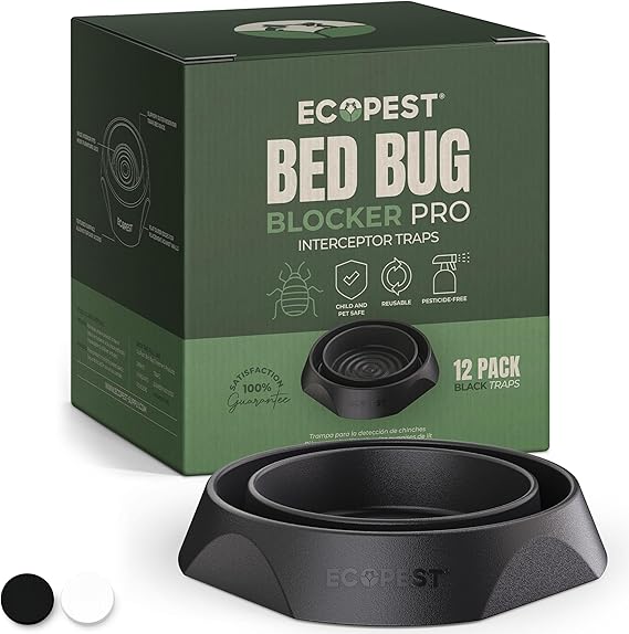 Bed Bug Interceptors – 12 Pack | Bed Bug Blocker (Pro) Interceptor Traps (Black) | Eco Friendly Insect Trap for Bed Legs | No Chemicals or