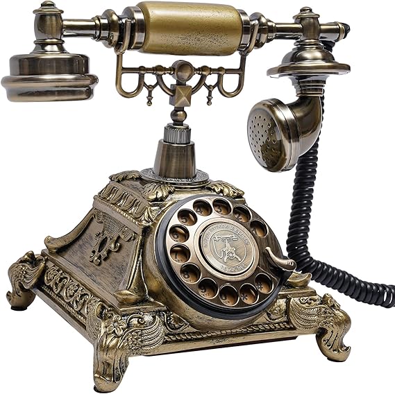 Vintage Rotary Dial Desk Phone Telephone Gold Retro Office School Telephone Old Vintage Rotary Dial Phone Handset Turntable Telephone Antique Landline Simulation Retro Phone
