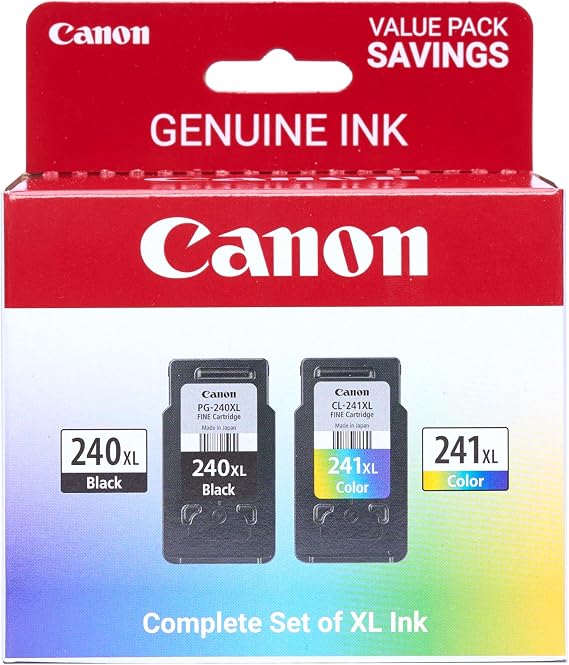 Canon Genuine Ink PG-240 XL / CL-241 XL Value Pack (2 Cartridges), Compatible with MG2120/3120/4120/2220/3220/4220/3520/3620, MX372/392/432/452/472/512/522/532, TS5120