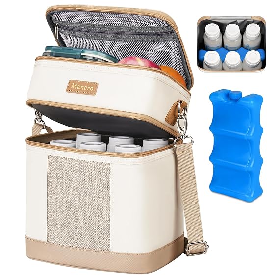 Mancro Breastmilk Cooler Bag with Ice Pack, Insulated Baby Bottles Bag
