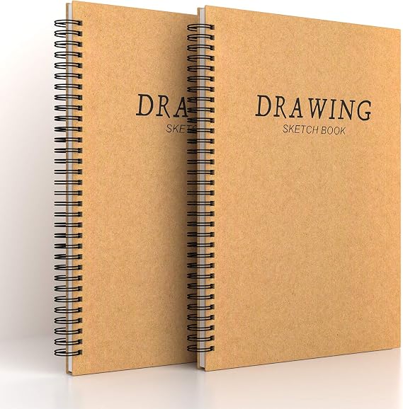 2 Pack A4 Sketchbook Spiral Bound Sketch Pad, White Drawing Artist Paper 160gsm Cartridge Paper - Drawing Pads 60 Page/ 30 Sheets