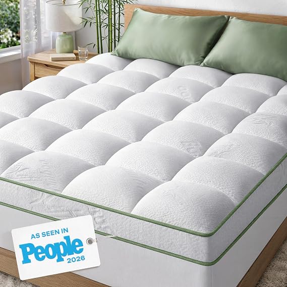 Extra-Thick King Size Mattress Topper - Ultra Plush & Soft Viscose Derived from Bamboo Mattress Pad, Naturally Cooling & Perfect for Full Body Support, Snow White