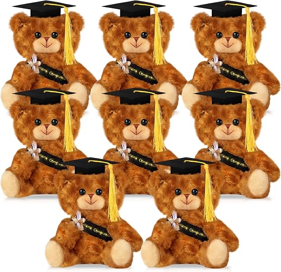 Sotiff 8 Pcs 2026 Graduation Plush Bear Bulk 7 Inch Stuffed Animal Bear with Hat and Diploma Class of 2026 Graduation Gift for Friend Relatives College Party Favors Accessories(Black)