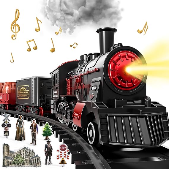 Train Set for Toddlers, Electrical Trains with Track, Smoke, Light | Sound and Scene, Christmas Train Sets for Around The Tree, Christmas Birthday Gifts for Boys Girls 3-8 Years Old