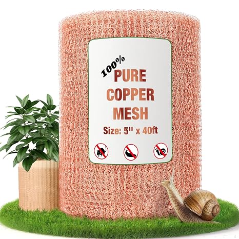 Copper Mesh Roll 5" x 40FT, 100% Pure Copper Wool for Pest Control | Durable Rustproof Copper Mesh Rodent Control, Blocks Mice, Slugs, Snails and Unwanted Pests Around Home, Garden and Opening