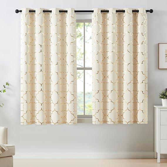 Beige Moroccan Blackout Curtains 54 Inch Long for Kitchen Grommet 2 Panels