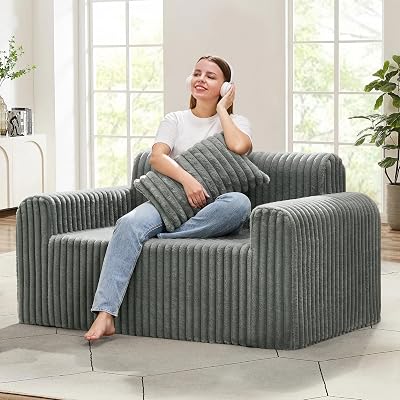 Hobestluk Couch Sofa 2-Seater Foam Sofa Loveseat for Small Spaces Comfy Sofas with Removable Cover Furry Couch with Pillows for Living Room, Bedroom, Apartment, Office (Black, Loveseat)