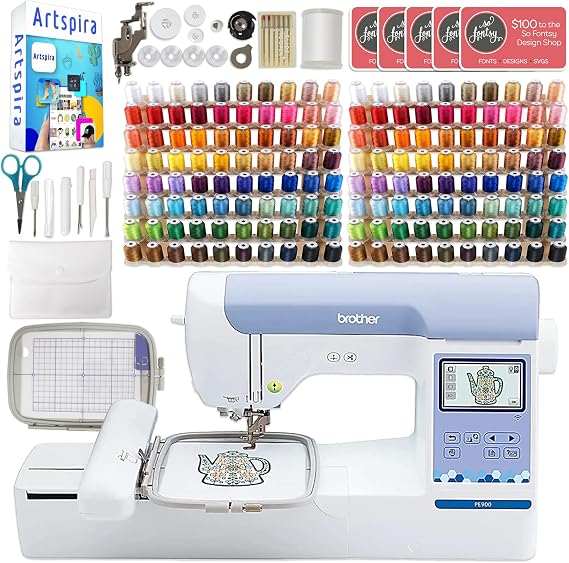 Brother PE900 5" x 7" Embroidery Machine with 160 Embroidery Thread Spools and Accessories