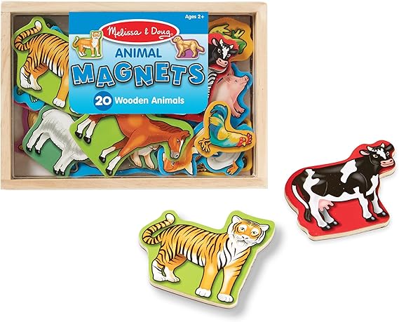 Melissa & Doug Wooden Animal Magnets Set (20 Pieces) Farm, Zoo & Pet Fridge Magnets in Storage Box Montessori Preschool Learning Toys for Toddlers & Kids Ages 2+ FSC-Certified