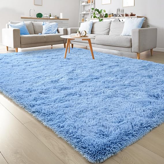 Keeko Fluffy Area Rugs 4x5.4,Washable Shag Rug for Bedroom Girls Room-Blue