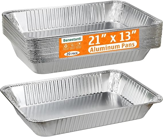 21"x13" Full Size Aluminum Pans, 20 Pack Heavy Duty Deep Disposable Foil Roasting Pan & Baking Pans, Large Chafing Trays for Catering, Steam Table, Hotels, Restaurants, Buffets & Bakeware