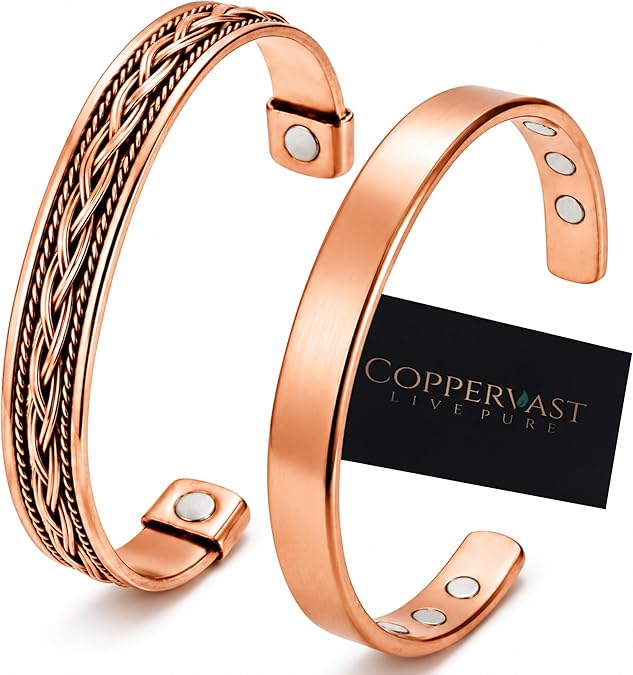 Pure Copper Bracelets - for Men and Women | Set of 2 | Gift Box | Handmade, 100% Copper, Adjustable | Father Day