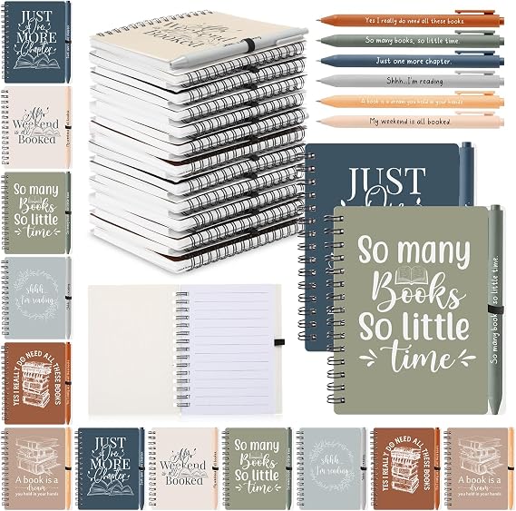 Thenshop 12 Sets Book Lover Gift Inspirational Spiral Notebook Pen, Morandi