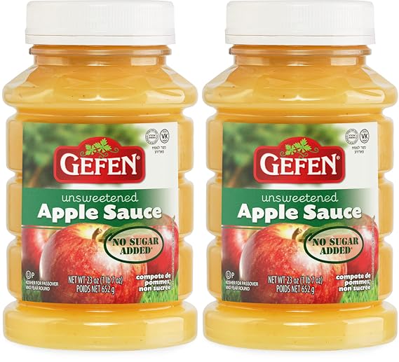 Gefen Unsweetened Apple Sauce, 23oz (2 Pack) No Sugar Added | Kosher for Passover