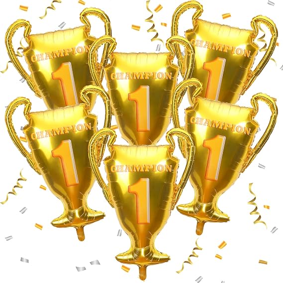6 Pack Gold Champion Trophy Foil Balloons for sport field day decorations