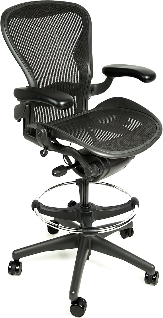 Herman Miller Aeron Drafting Stool Size B with After Market Drafting Ring, Aluminum