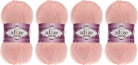 55% Cotton 45% Acrylic Yarn Alize Cotton Gold Thread Crochet Hand Knitting Art Lot of 4skn 400 gr 1444 yds (393-Powder Pink)