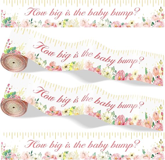 Weecent Baby Shower Games, 2 Rolls 2 Inch x 150 Feet Belly Measure Game, Floral Baby Shower Tummy Measure Belly for Party Supplies