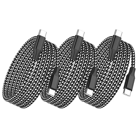 USB C to USB C Cable, 3 Pack 10FT 60W Type C Nylon Braided Charger Cord