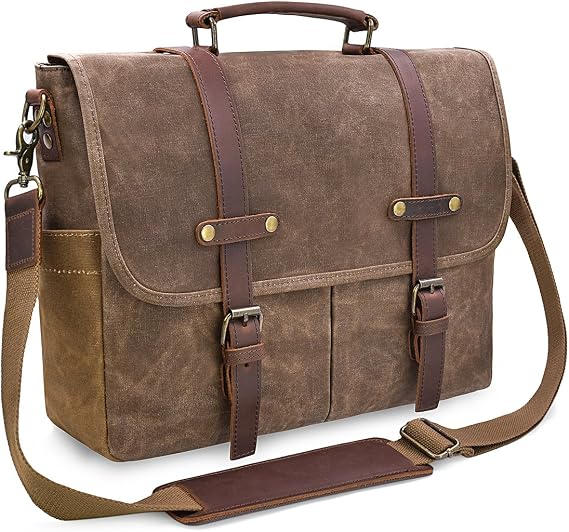 NEWHEY Mens Messenger Bag 15.6 Inch Business Office Work Briefcase Brown