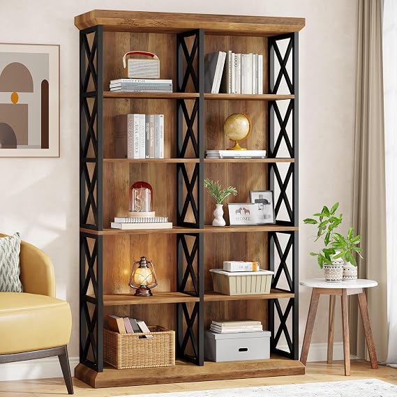 Tribesigns 75 Inch Tall Bookcase, Double Wide Bookshelves and Bookcase | 6-Tier Open Shelving Unit, Industrial Book Shelf, Wood and Metal Etagere Bookcase for Home Office, Living Room, Bedroom