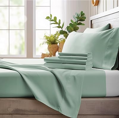 Bamboo Bay 4 Piece Queen Size Sheet Set, 100% Viscose Made from Bamboo, Breathable, Ultra Soft Cooling Bed Sheets for Hot Sleepers, Beddings with Deep Pockets Fit 16 Mattress, Sage Green
